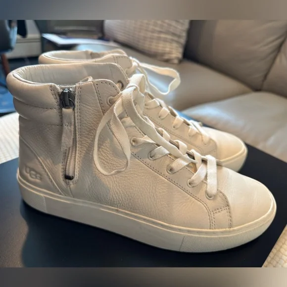 UGG White Olli High Top Leather Sneakers Size 9 - Picture 3 of 7
